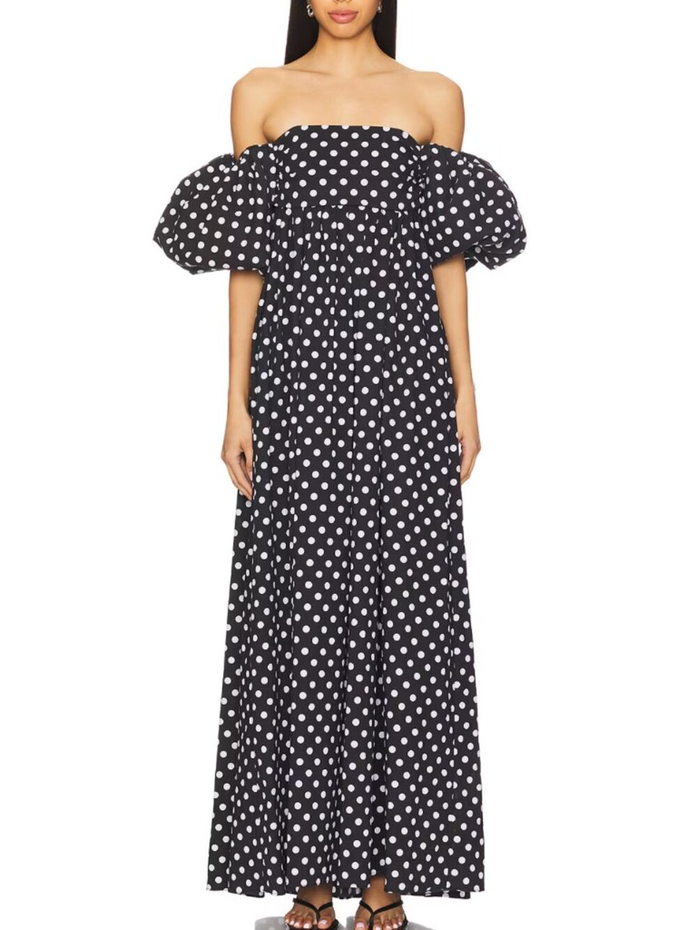 CAROLINE CONSTAS Emilia Maxi Dress Gown XSmall Black White Polka Dot - Picture 2 of 5